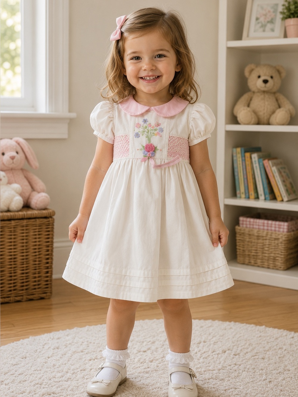 Baby Togs vintage Dresses Short Sleeves Size 2T White Pink RN396009